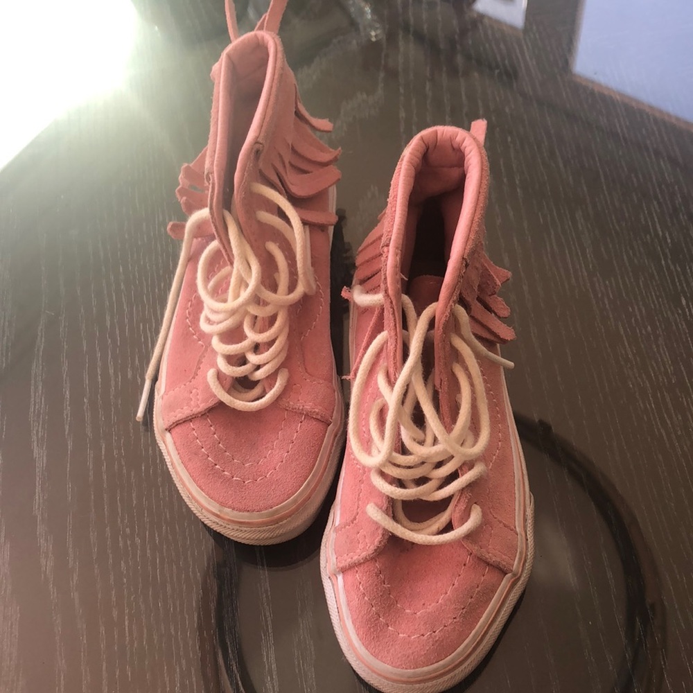 Suede dusty pink fringe vans KIDS